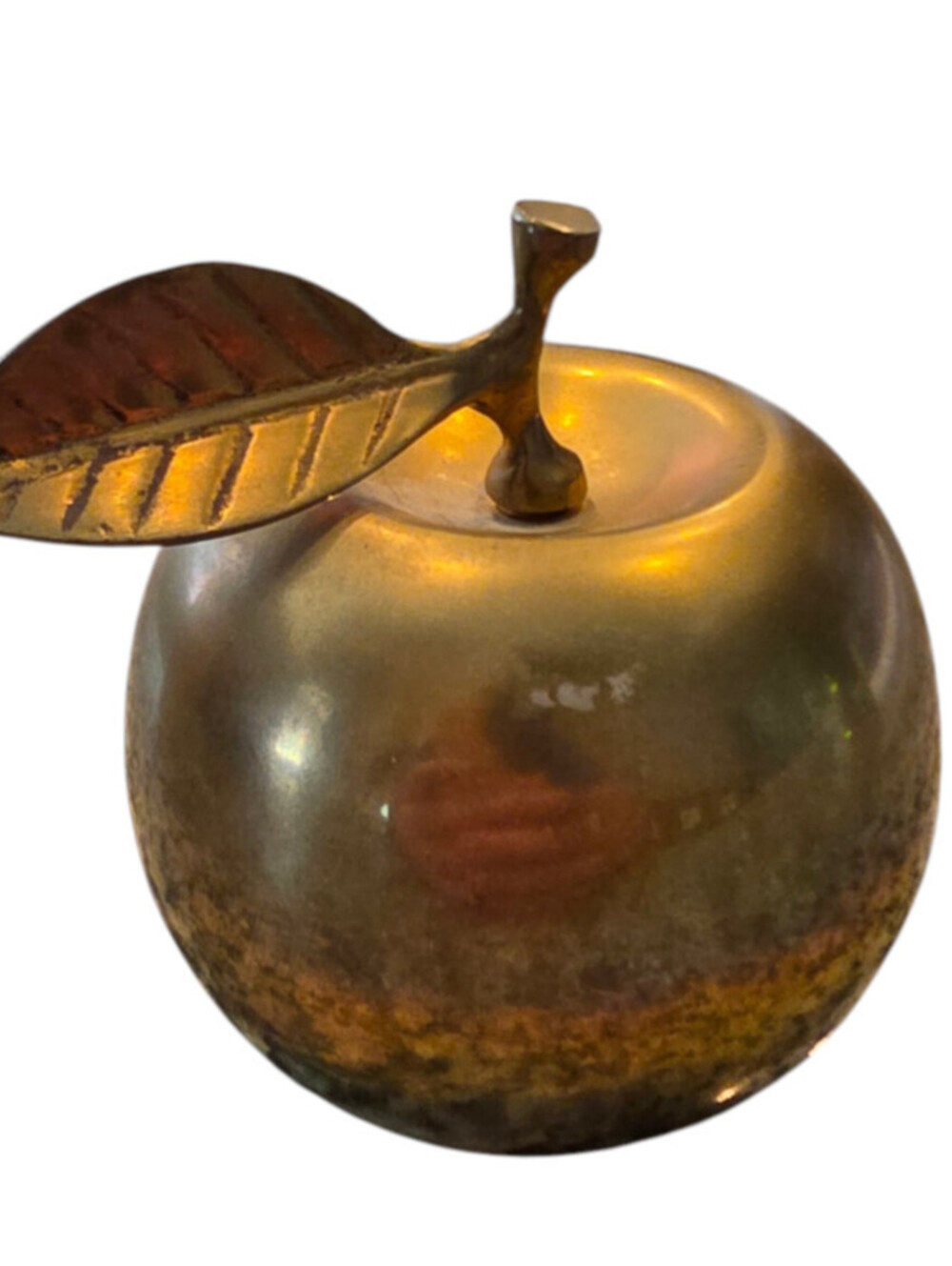 Vintage Brass Apple Bell Sculptural Leaf Handle Danish Modern Style Home Decor